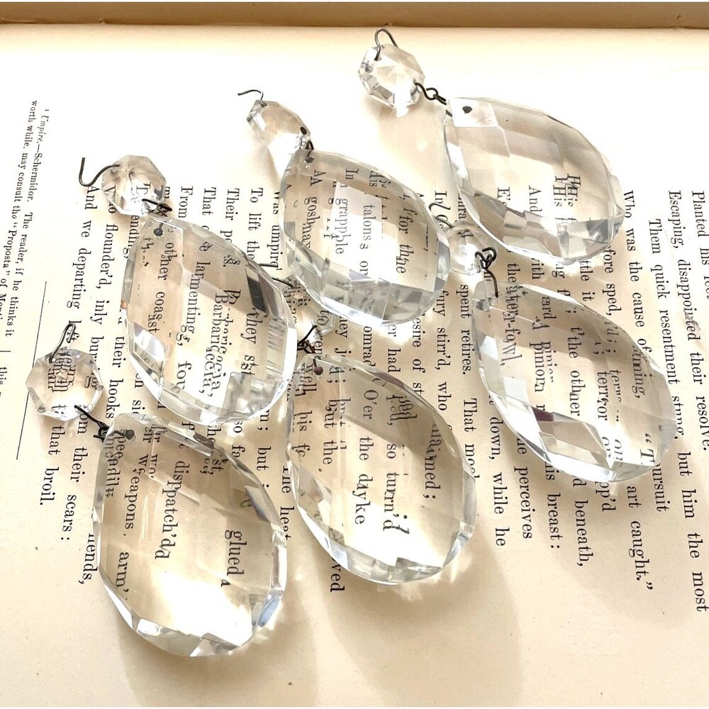 6 Antique Crystal Prisms for Chandelier Replacement 2.5” Clear Faceted Drops